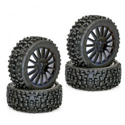 4 pneus maxi cross sur jantes noires 1/8 hobbytech