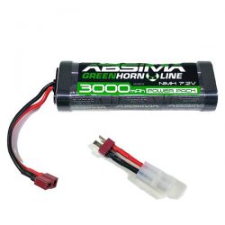 Absima lot de deux batteries Ni-Mh 7,2V 3000mAh prise Dean + adaptateurTamiya