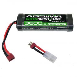 Absima lot de deux batteries Ni-Mh 7,2V 3600mAh prise Dean + adaptateurTamiya