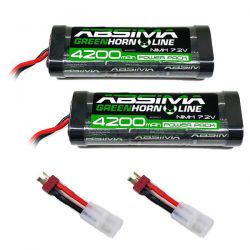 Absima lot de deux batteries Ni-Mh 7,2V 4200mAh prise Dean + adaptateurTamiya