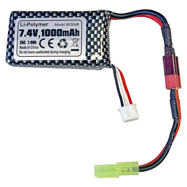 Batterie Li-Po 1000mAh 7,4v + Adaptateur Deans m&acirc;le / Micro Tamiya femelle