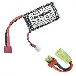 Batterie Li-Po 1000mAh 7,4v + Adaptateur Deans m&acirc;le / Micro Tamiya femelle