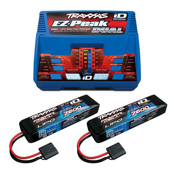 Chargeur double ez-peak 2972g + 2x li-po 7.4v 7600mah 2869x traxxas 2991g