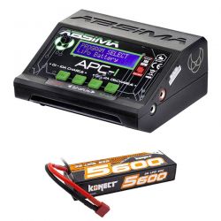 Chargeur polyvalent Absima APC-1 10A + batterie Li-Po 2S 7,4V 5600mAh 60C