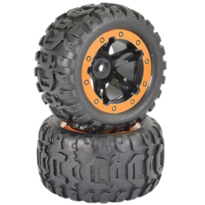 FTX pneus coll�s sur jantes orange pour Tracer monster truck FTX9742