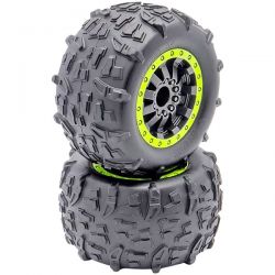 Funtek paire de roues compl&egrave;tes jaune fluo pour STX G2 FTK-21150