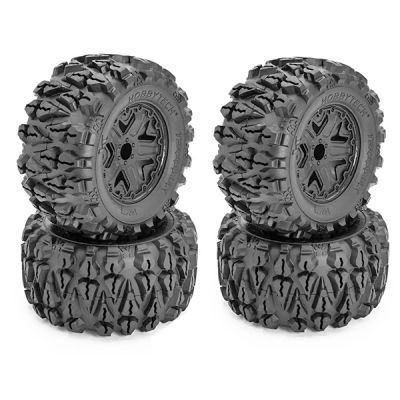 Hobbytech 4 pneus terramax coll�s sur jantes noires 1/10 HT-462-X4