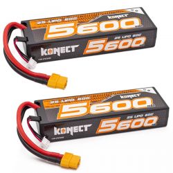 Konect lot de deux batteries Li-Po 2S 7,4v 5600mAh 60C prise XT60