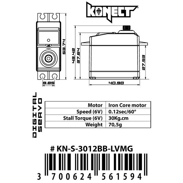 Konect lot de deux servos pignons m&eacute;tal 15kg et 30kg