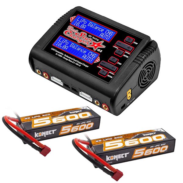 Lot de 2 batteries Li-Po 7,4v 2S 5000mAh + Charger Dual HRC 2x120W