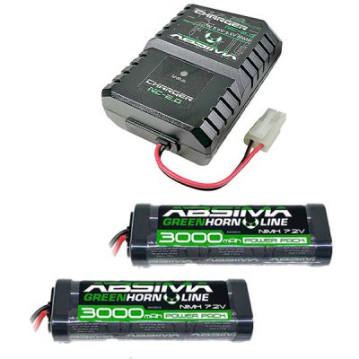 Lot de deux batteries Absima Ni-Mh 3000mAh 7,2V + chargeur automatique Absima 2A