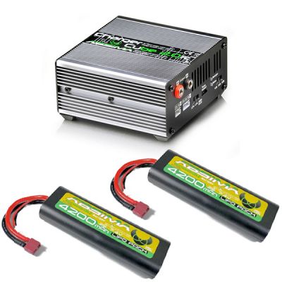 Pack chargeur Absima 5A 50W + lot de deux batteries Li-Po 4200mAh 7,4V