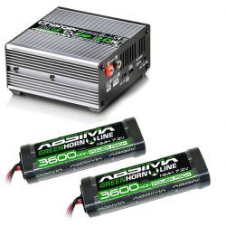 Pack chargeur Absima 5A 50W + lot de deux batteries Ni-Mh 3600mAh 7,2V