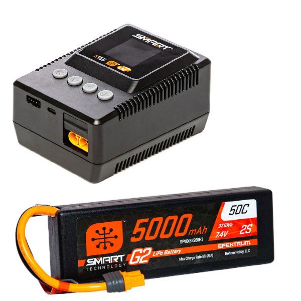 Pack chargeur Spektrum intelligent + une batterie Spektrum Smart G2 Li-Po 2S 7,4V 5000mAh prise IC3