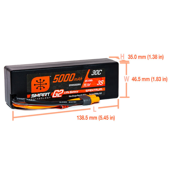 Pack chargeur Spektrum intelligent + une batterie Spektrum Smart G2 Li-Po 3S 11,1V 5000mAh prise IC3