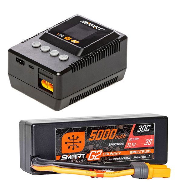 Pack chargeur Spektrum intelligent + une batterie Spektrum Smart G2 Li-Po 3S 11,1V 5000mAh prise IC3
