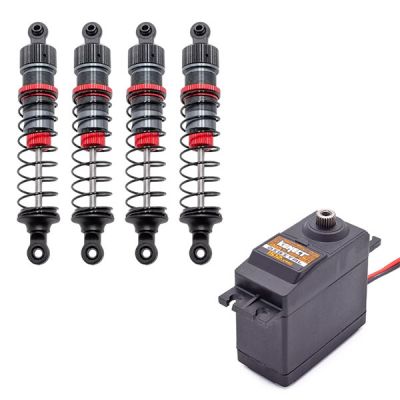Quatre amortisseurs hydrauliques alu + Servo 15kg pignons m�tal