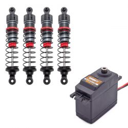Quatre amortisseurs hydrauliques alu + Servo 15kg pignons m&eacute;tal
