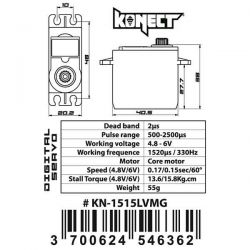 Servo konect pignons metal 15kg 0.15sec taille standard KN-1515LVMG