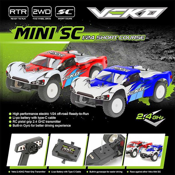 VEKO Mini SC 1/24 2X4 RTR Short Course RC carrosserie bleue VK0002BL