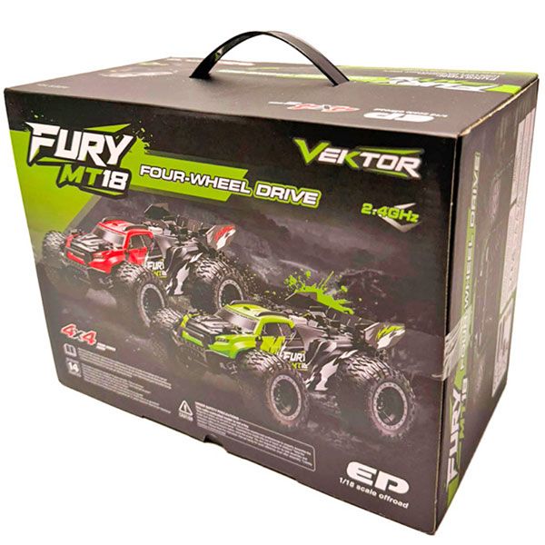 Vektor Fury MT18 Monster Truck RC 4x4 1/18 LED 30 km/h RTR Rouge